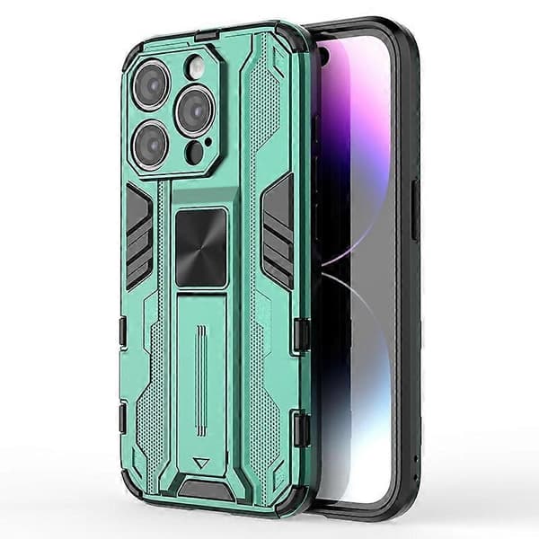 För iPhone 15 Pro PC+TPU Telefonskal Anti-fall Baksida med Vikbart Ställ Multicolor Style B