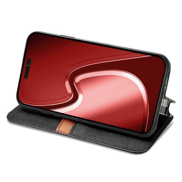 PU-lærdeksel med rombemønster, lommebok og stativ til iPhone 16 Pro Max - Grå Multicolor Black