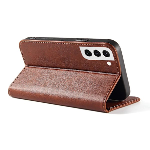 Fallsäkert phone case för Samsung Galaxy S21 Fe 5g , Pu läder plånboksställ Business Style Cover Brown