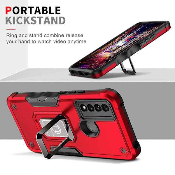Ring Stöd Drop-proof Anti-scratch Hybrid Hårt PC+Mjukt TPU Mobiltelefon Skal Fodral för TCL 20 XE