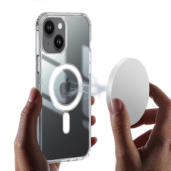 Kirkas puhelinkotelo iPhone 15:lle, magneettisella renkaalla varustettu akryyli+TPU-puhelinkuori, yhteensopiva MagSafe-laturin kanssa