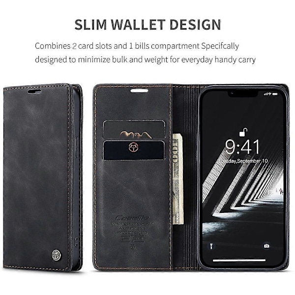 CASEME 013 Serie Til iPhone 15 Plus PU Læder Telefon Cover Foldbart Stativ Wallet Cover Multicolor Style A
