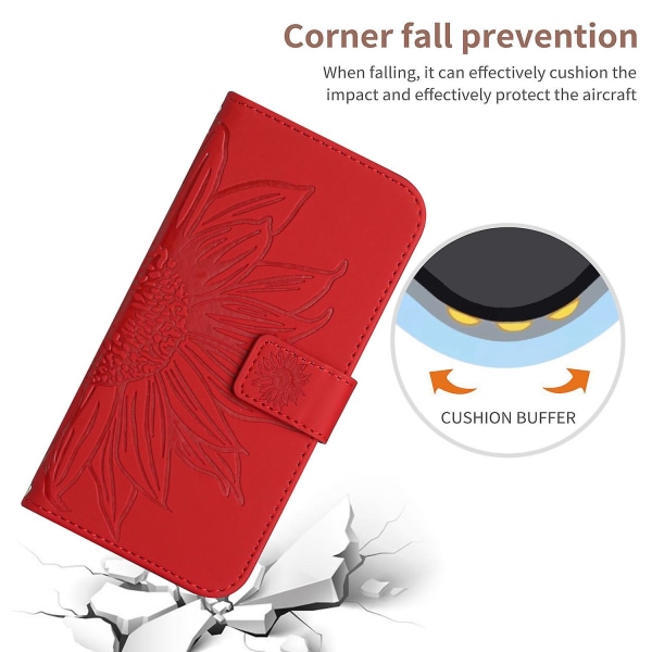 Ht04 Anti-dropp phone case för Motorola Edge+ (2023) / Moto X40 5g / X40 Pro 5g, Solrospräglat läderställ Plånbok Anti-Scratch cover Red