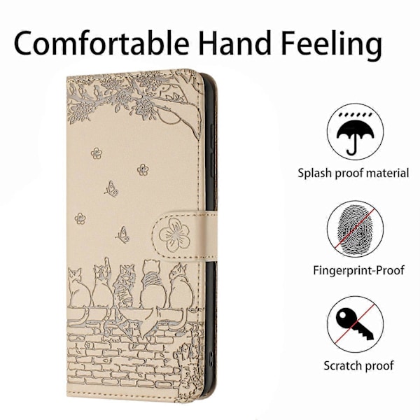 Skal för Xiaomi Redmi Note 14 Pro 5G med handledsrem Läder Telefonskydd Vägg Katter Mönster Multicolor Style E