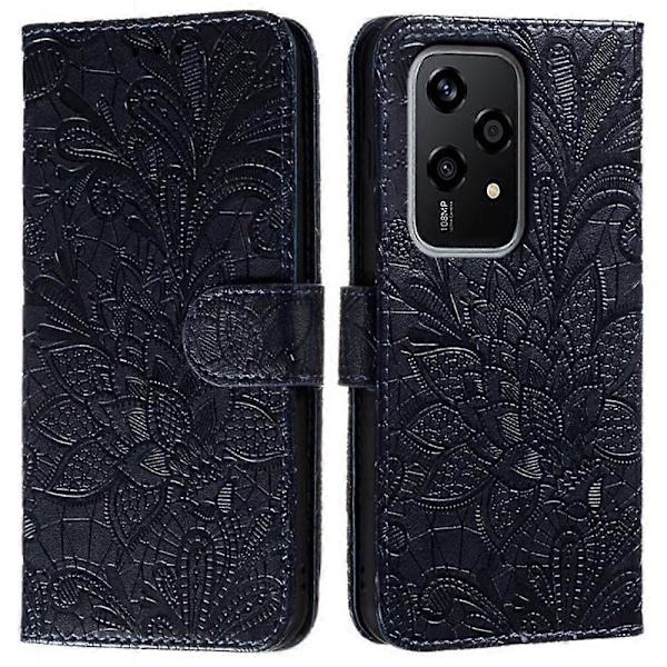 For Honor 200 Lite Deksel Blonde Blomster PU Lær Flip Lommebok Telefon Deksel - Grå Multicolor Black