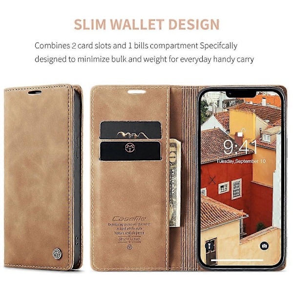 CASEME 013 Serie Til iPhone 15 Plus PU Læder Telefon Cover Foldbart Stativ Wallet Cover Multicolor Style B