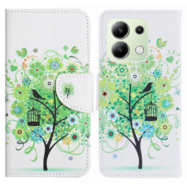 Xiaomi Redmi Note 13 4G Lompakkokotelo PU-nahkaa Kuvioitu Puhelinkotelo Ristikkäinen Tekstuuri Multicolor Green Tree