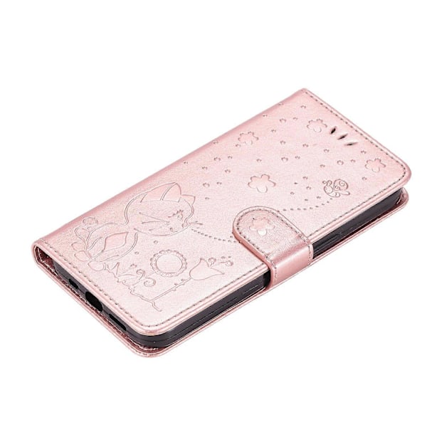 Nahkakotelo Kissa Mehiläinen Kuvio Puhelimen Suojus Lompakkoteline Hihnalla Multicolor Rose Gold