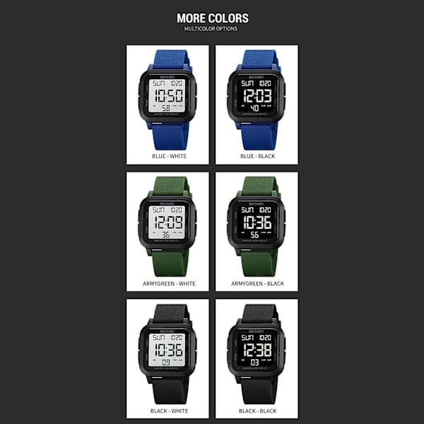 SKMEI 1894 sportsur Nedtælling dobbelt tidsur vækkeur Chronograph bord Digital ure dark green