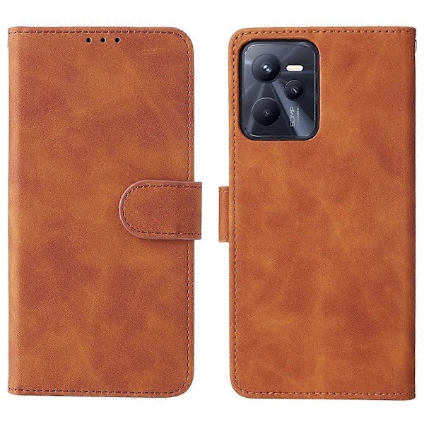 Til Realme C35 Hud-berøringsfølelse Dråbesikker PU Læder Etui Wallet Stand Telefon Cover