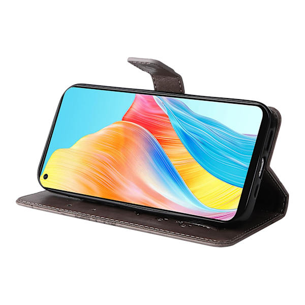 Læder Etui til Oppo A78 4g, Tegnebog Stand Præget Sommerfugl Telefon Cover Grey