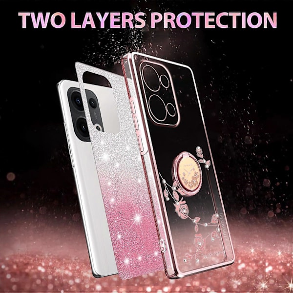 KADEM Etui med Ring og Støttefod i TPU med Blomster og Gradient Glitter til Oppo Reno13 5G (Global) Multicolor Rose Gold