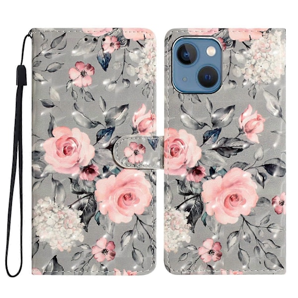 PU Læder Etui med 3D Mønster og Pung til iPhone 15 Multicolor Style H