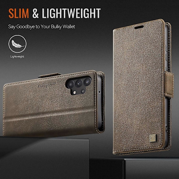 Samsung Galaxy A32 5G -kotelo AUTSPACE A11 RFID-suojattu retro nahkainen matkapuhelinlompakkokotelo Multicolor Brown