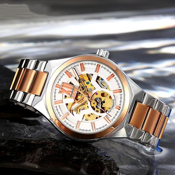 Skmei 9258 Män Automatisk Mekanisk Watch Mellan Rose Gold Shell Silver Black