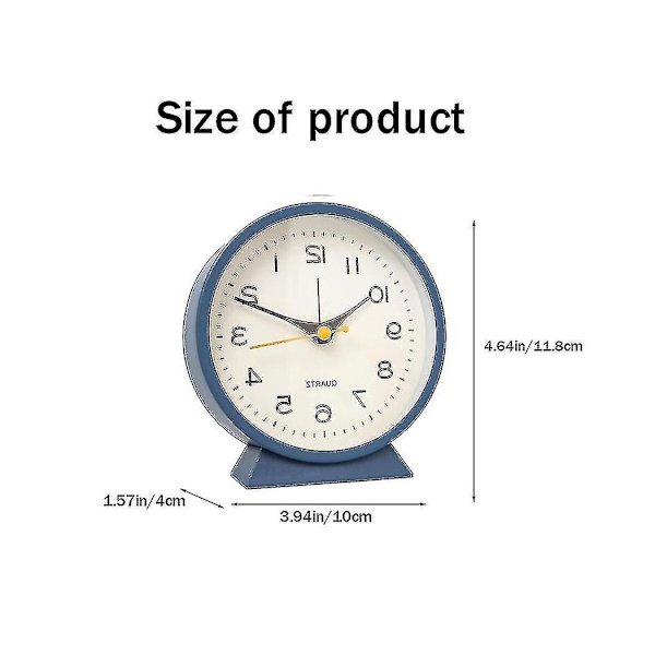 4,5 tum batteridriven antik retro analog, liten tyst sängbord metallklocka med ljus(b) 200g