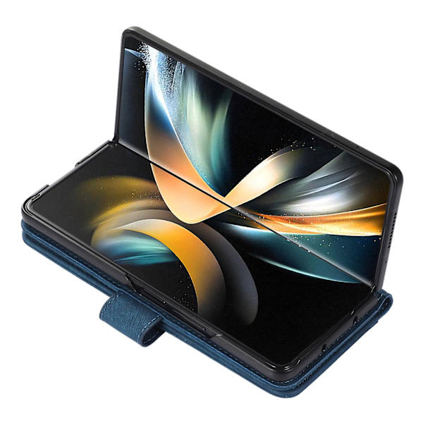 För Samsung Galaxy Z Fold5 5g Pu-läder+plånbok Phone case Stativ Skin-touch Cover Blue