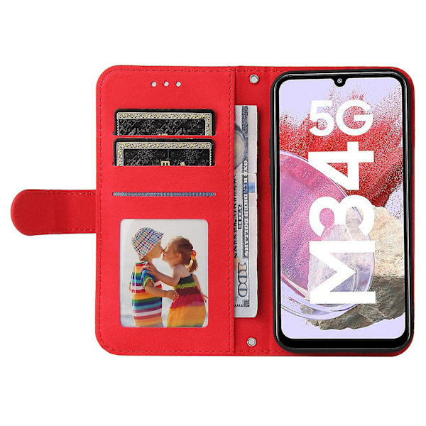 För Samsung Galaxy F34 5g/m34 5g Imprinted Lines Stand Cover Anti-drop Pu Läder Phone case Red