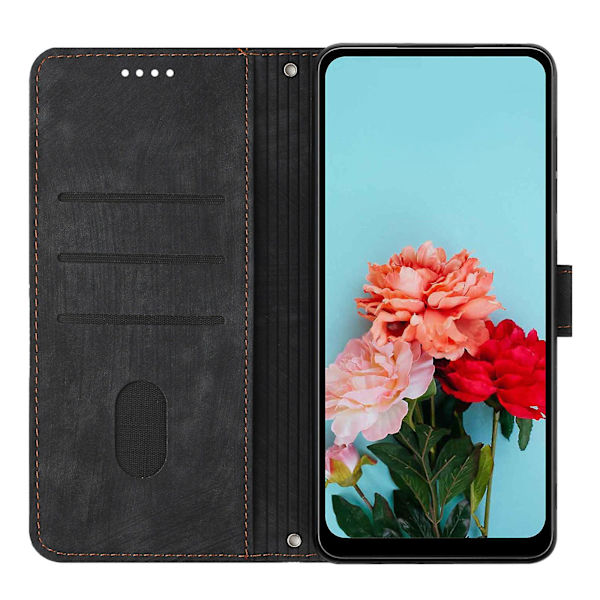 För Xiaomi Redmi A1 4g / A2 4g Skin-touch läder phone case linjer med tryckt stativ Cover Black