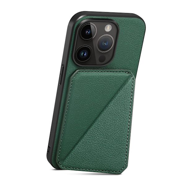 För Iphone 14 Pro Max kortplats Kickstand Phone case Anti-drop Calf Texture Pu+pc+tpu Cover Green