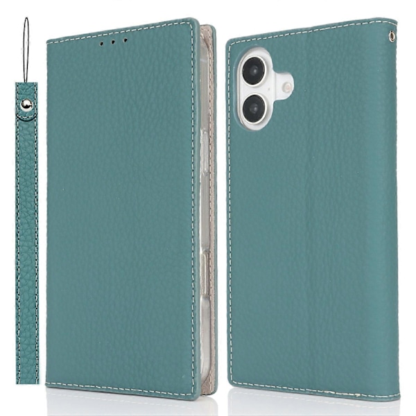 Plånboksfodral för iPhone 16 Plus Äkta Läder Telefonskal Litchi Textur Multicolor Style D