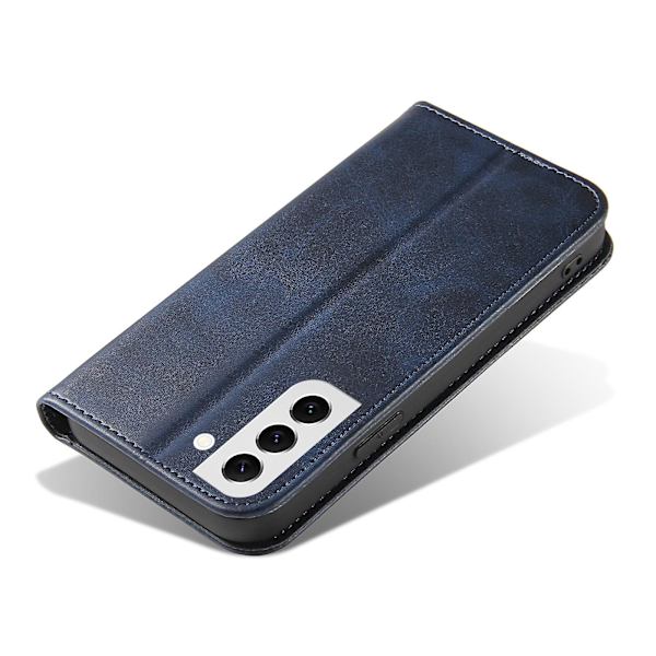 Fallsäkert phone case för Samsung Galaxy S21 Fe 5g , Pu läder plånboksställ Business Style Cover Blue