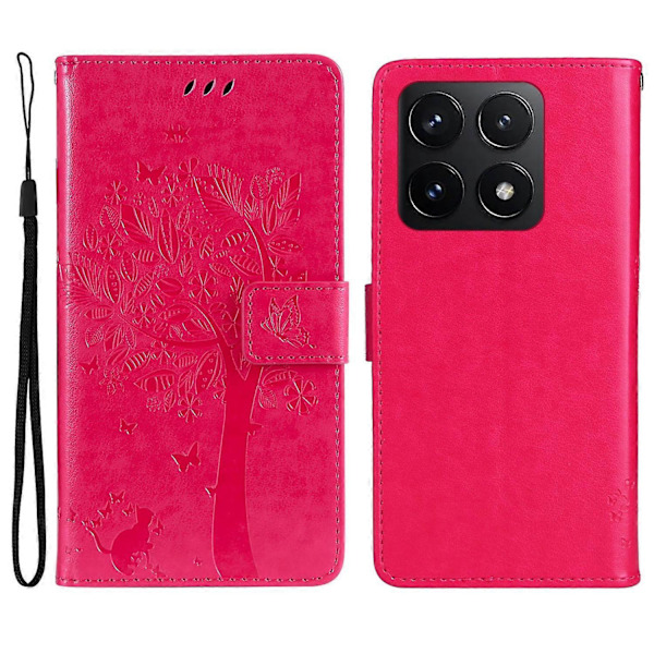 KT Imprinting Flower Series-3 Fodral till Xiaomi 14T Katt Träd Mönster Flip Läder Telefonskal Multicolor Style F