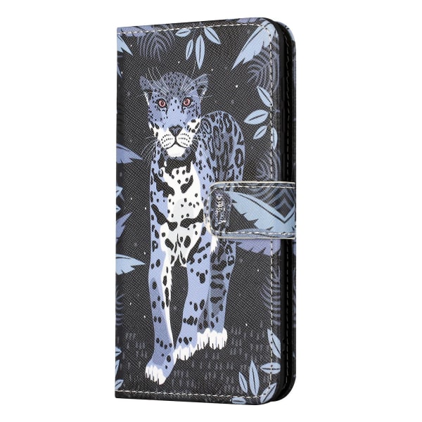 Flip Wallet 3D Mønster Print Telefon Cover med Kryds Tekstur PU Læder Stand Magnetisk Ridsefast Beskyttelses Cover til Samsung Galaxy A34 5g Leopard