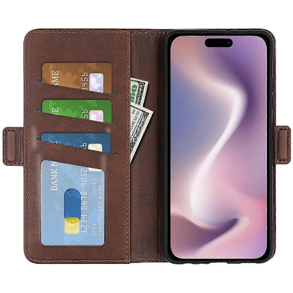 For iPhone 16 Etui Folio Flip Læder Wallet Stand Telefon Cover Multicolor Style C