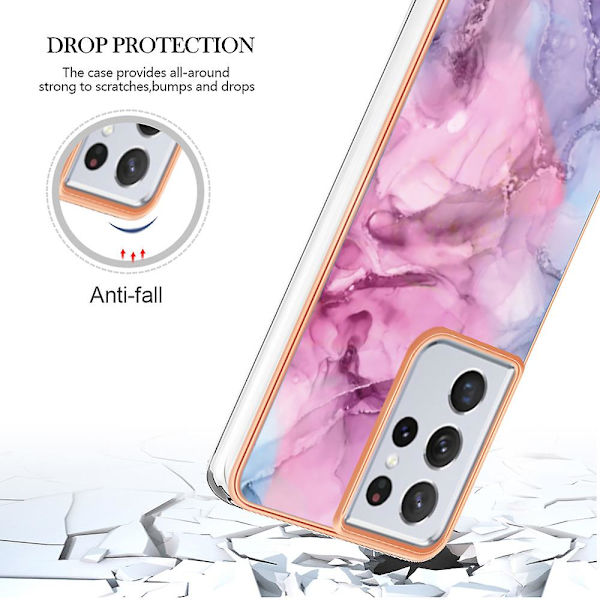 Skyddande phone case för Samsung Galaxy S21 Ultra 5g Yb Imd Series-16 Style E 2.0mm Imd Marmormönster Galvaniseringsram Tpu cover Rose