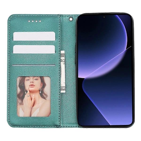 För Xiaomi 14T Plånboksfodral Stark Magnetisk Rutmönstrad Präglad Läder Flipfodral- Multicolor Green