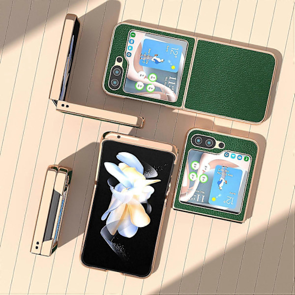 Til Samsung Galaxy Z Flip5 5G Elektropletteret Bagcover Ægte Koskindslæder+PC Telefoncover Multicolor Style D