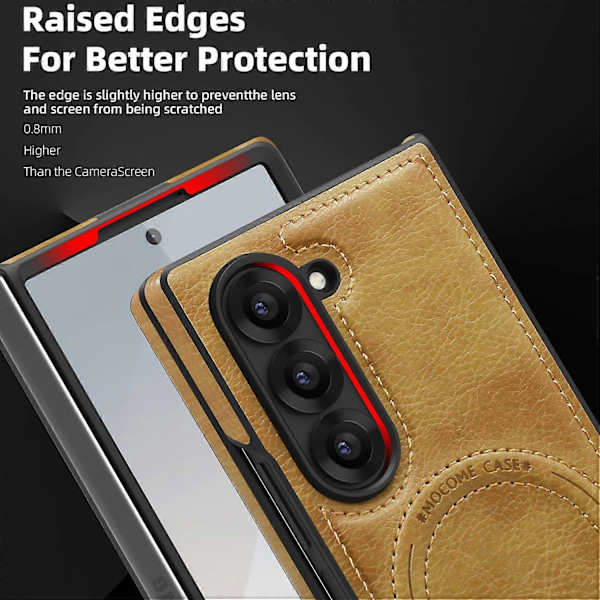 Til Samsung Galaxy Z Fold6 5G Magnetisk Etui Læder Støtteben Telefon Cover Kompatibelt med MagSafe Multicolor Desert Gold