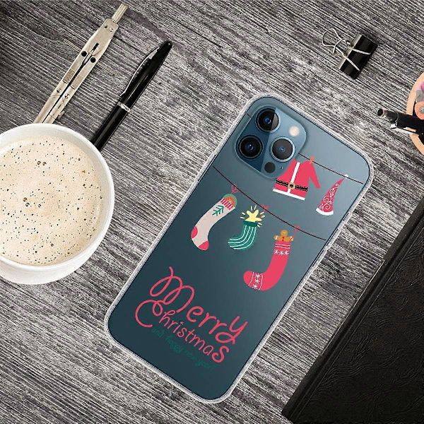 Til iPhone 16 Pro Max Cover Julemønster Print Blød TPU Telefon Cover - Sokker og Gaver Multicolor Hanging Socks