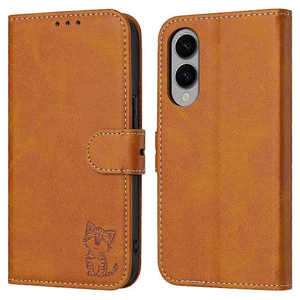 Til Samsung Galaxy S25 Edge Etui Glad Kat Mønster Præget Læder Wallet Telefon Cover Multicolor Yellow