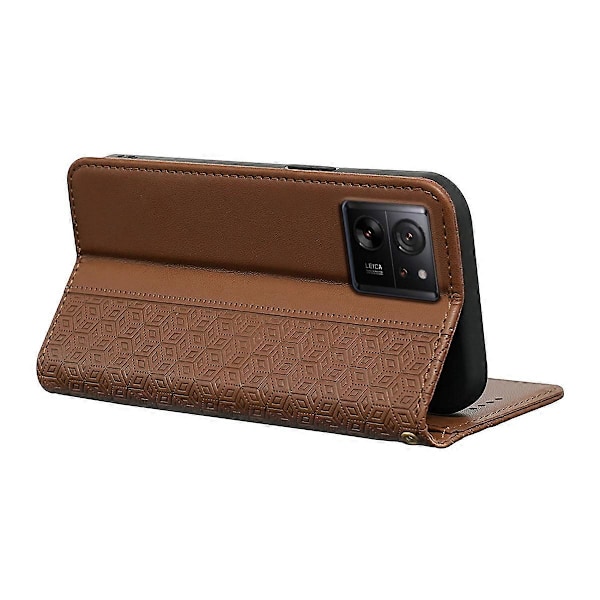 För Xiaomi 14T Plånboksfodral Stark Magnetisk Rutmönstrad Prägling Läder Flip Cover - Grön Multicolor Brown