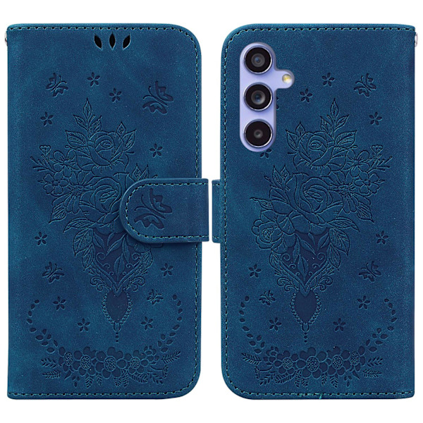 Til Samsung Galaxy S23 Fe Stødsikkert Wallet Case Rose Præget Læder Stand Telefon Cover Blue