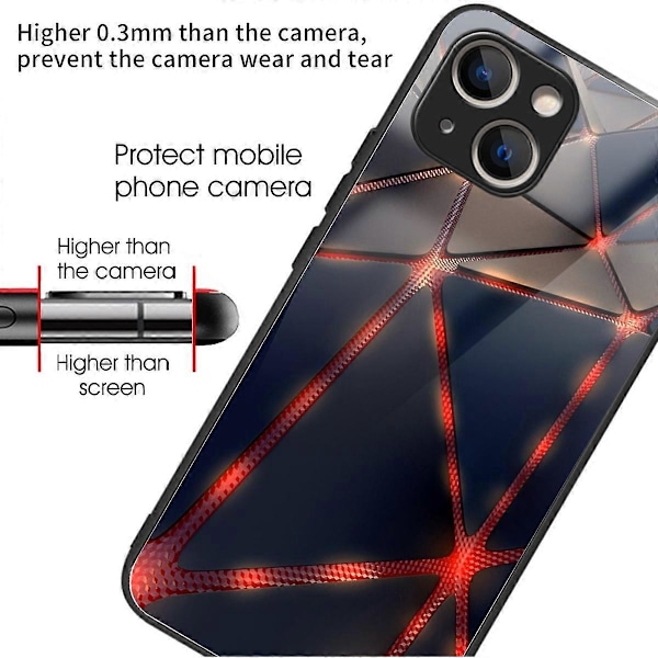 Til iPhone 15 Plus Hærdet Glas Cover TPU Kant Telefon Beskyttelsescover Multicolor Red Line