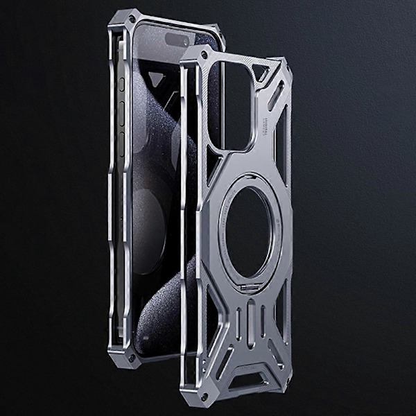Til iPhone 16 Pro Max Cover Stativ Rammeløs Aluminium Legering+Silikone Telefon Bumper Cover Multicolor Style B