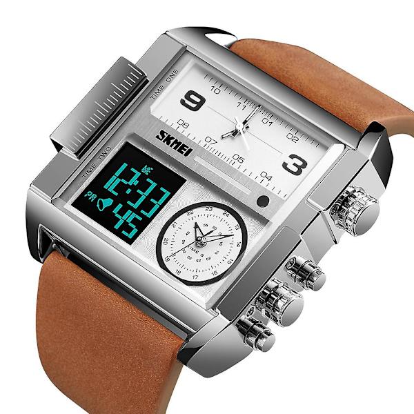 Skmei 3-tids Multi Funktions Digital Ur Relojes Sport Skmei 3atm Vandtæt Silver- coffee