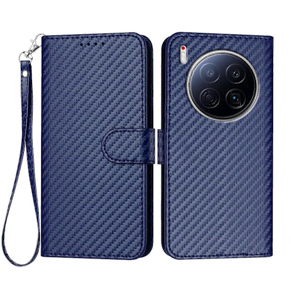 Plånboksfodral för TECNO Camon 40 Premier 5G med rem, kolfibertextur läder mobilskal Multicolor Royal Blue