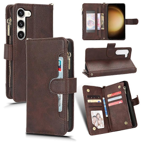 Til Samsung Galaxy S23+ Anti-fald Wallet Lynlåslomme Telefon Cover Mobiltelefon Cover med 2 Stropper Multicolor Style A
