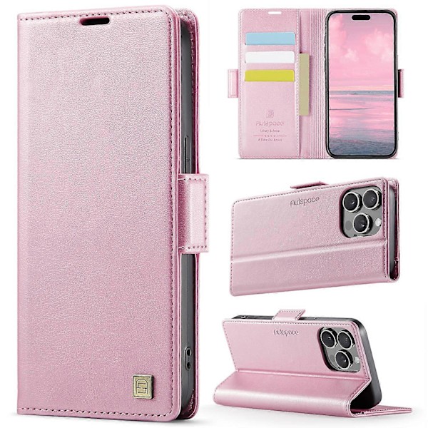 iPhone 13 Pro Max 6,7 tuuman kotelolle AUTSPACE A11 RFID-suojattu retro nahkainen matkapuhelinlompakkokotelo Multicolor Pink