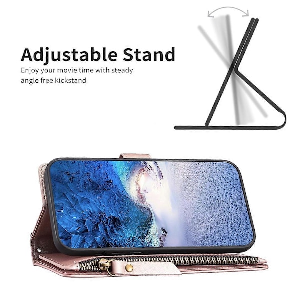 BF Style-19 För iPhone 15 Pro Max PU Läder Telefonfodral Flip Plånbok Ställ Skydd med Dragkedjeficka Multicolor Style E
