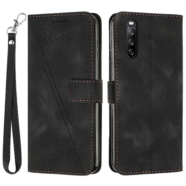 PU Læder Etui til Sony Xperia 10 V, Stand Wallet Trekant Præget Mobiltelefon Cover Multicolor Style A