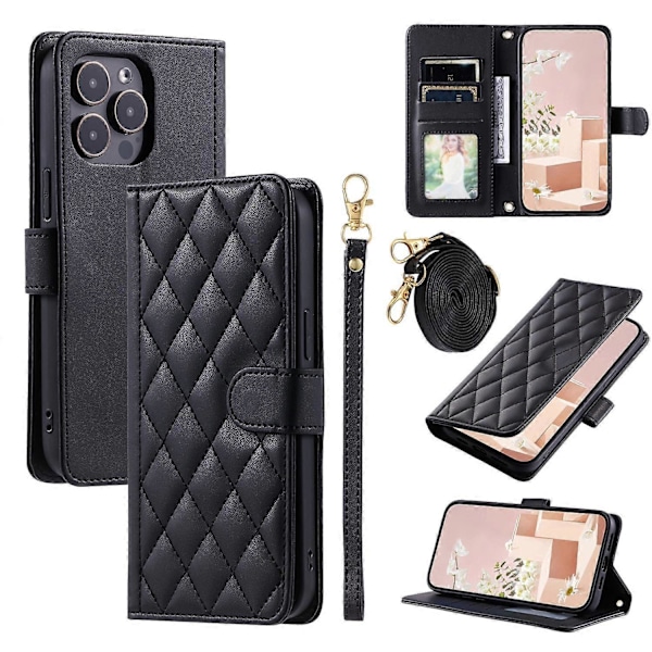 Til iPhone 16 Pro Max Wallet Case Rhombus Grid PU Læder Telefon Cover