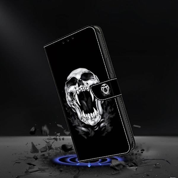 För iPhone 16 Pro Skal Mönstertryckt Skyddande Läder Flip Fodral - Panda Multicolor Skull