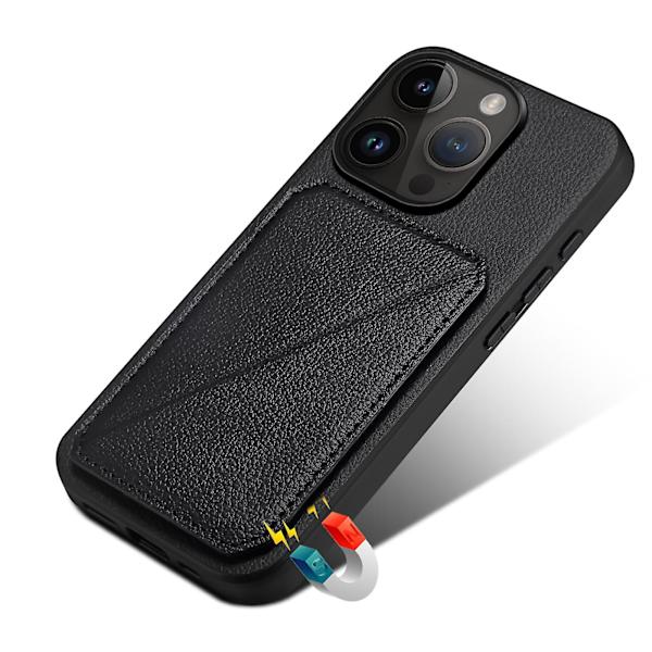 Calf Texture Pu+pc+tpu case för Iphone 13 Pro 6.1" Drop-proof kortplats Kickstand Phone Cover Black