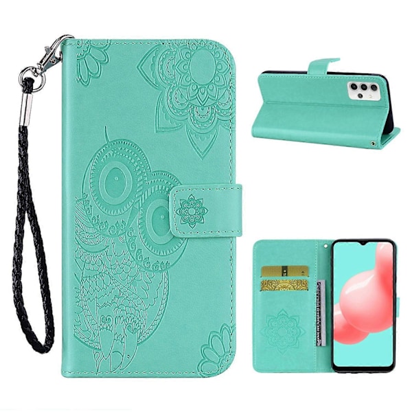 Imprint Blomst Ugle Mønster Stand Læder Wallet Case Cover til Samsung Galaxy A32 5G/M32 5G