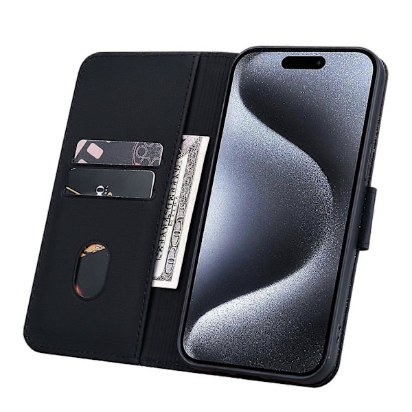 För iPhone 15 Pro Skal PU Läder Präglat Ställ Plånbok Telefonfodral Multicolor Style A